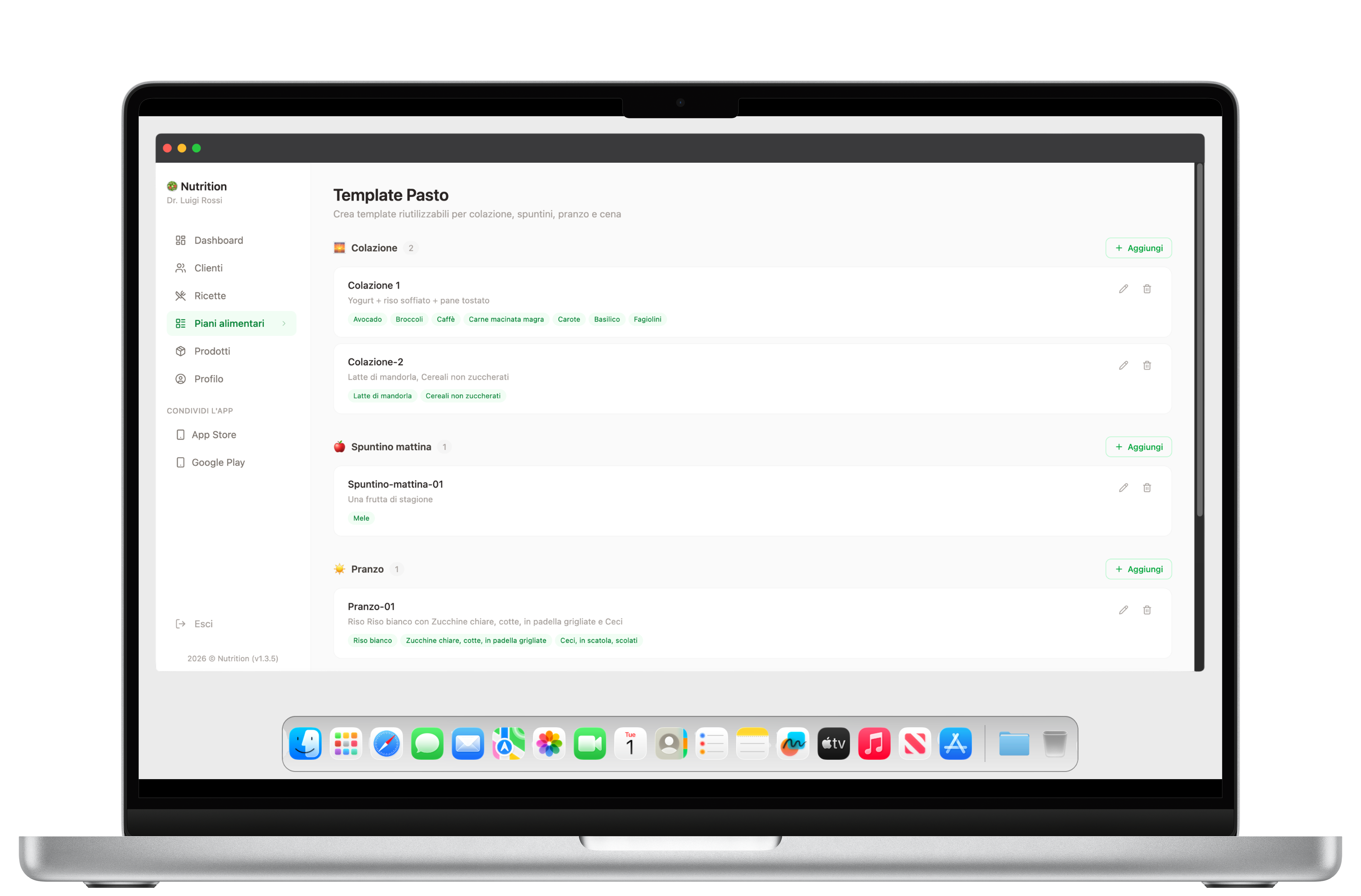 Anteprima della dashboard Nutrition per nutrizionisti